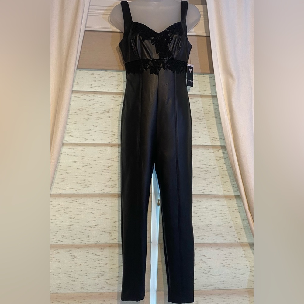 Guess Black Lace Detail Cropped Jumpsuit